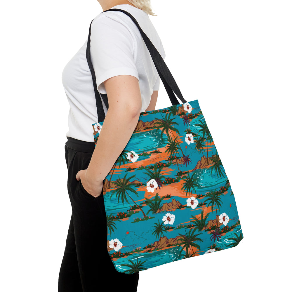 Turquoise Tropical Print Tote Bag