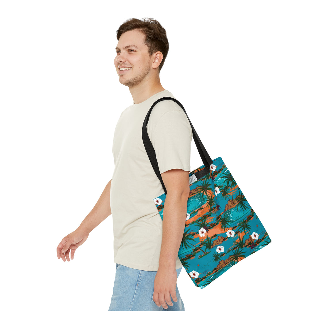 Turquoise Tropical Print Tote Bag