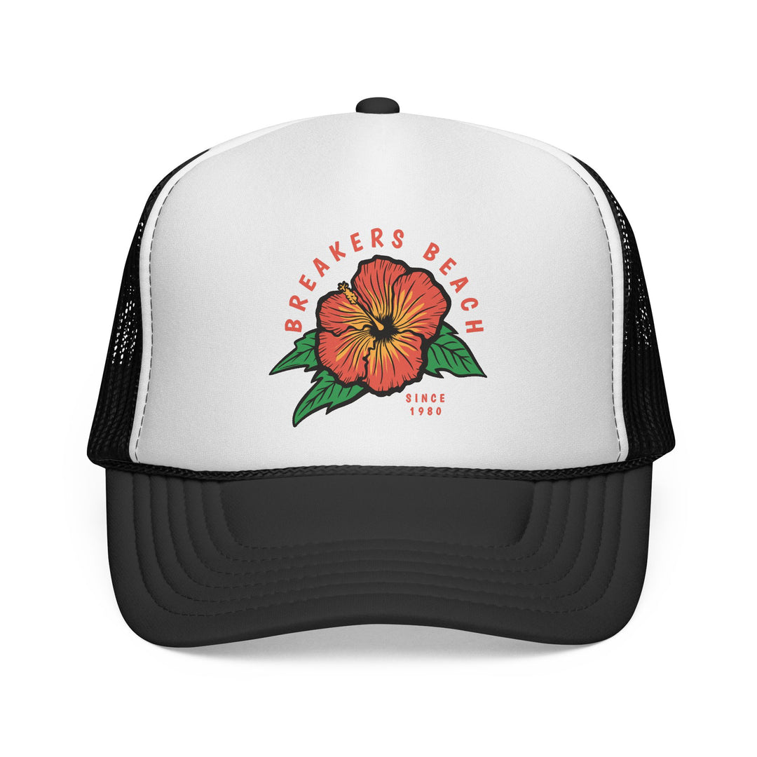 Breakers Beach Trucker Cap — Retro Hibiscus Surf Hat