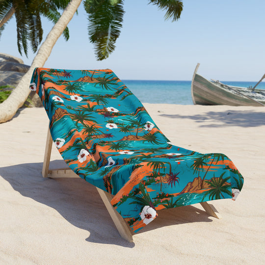 Turquoise Tropical Print Beach Towel