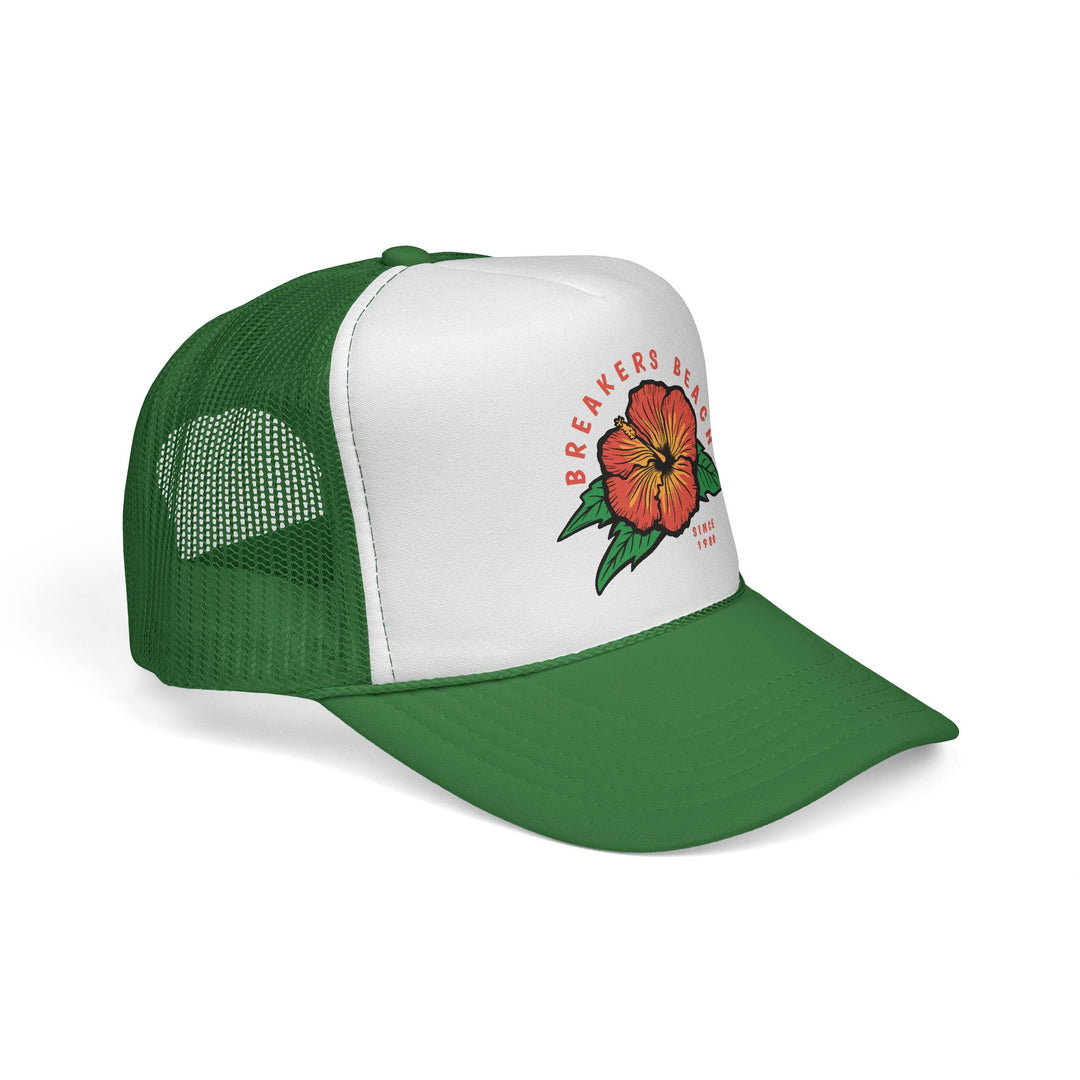 Breakers Beach Trucker Cap — Retro Hibiscus Surf Hat