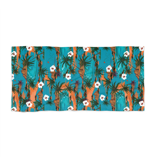 Turquoise Tropical Print Beach Towel