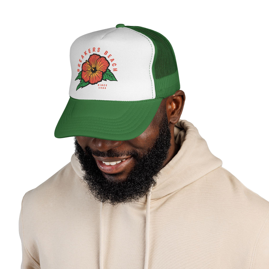 Breakers Beach Trucker Cap — Retro Hibiscus Surf Hat