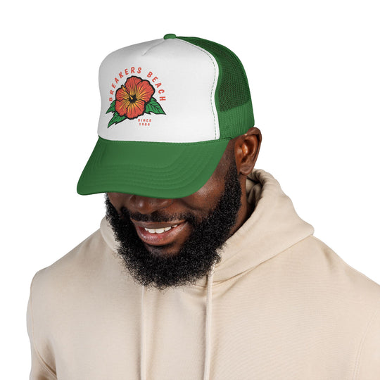 Breakers Beach Trucker Cap — Retro Hibiscus Surf Hat