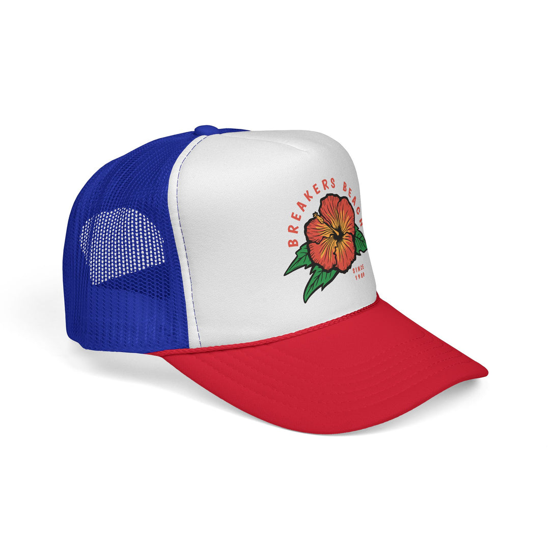 Breakers Beach Trucker Cap — Retro Hibiscus Surf Hat